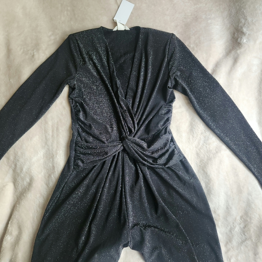 h&m glittery jumpsuit  with long sleeves black sz S,M,L,XL, XXL - Picture 9 of 16
